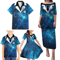 New Zealand Nurses RN Personalised Family Matching Puletasi and Hawaiian Shirt Galaxy Stethoscope Maori Motif LT9 - Polynesian Pride