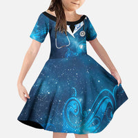 New Zealand Nurses RN Personalised Family Matching Tank Maxi Dress and Hawaiian Shirt Galaxy Stethoscope Maori Motif LT9 Daughter's Dress Galaxy - Polynesian Pride