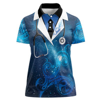 New Zealand Nurses RN Personalised Women Polo Shirt Galaxy Stethoscope Maori Motif
