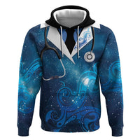 New Zealand Nurses RN Personalised Zip Hoodie Galaxy Stethoscope Maori Motif