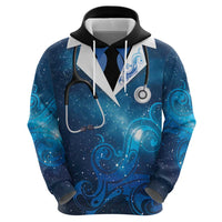 New Zealand Nurses RN Personalised Zip Hoodie Galaxy Stethoscope Maori Motif
