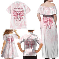 New Zealand Nurses RN Personalised Family Matching Off Shoulder Maxi Dress and Hawaiian Shirt Pink Stethoscope Coquette Bow Maori Motif LT9 - Polynesian Pride