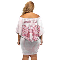 New Zealand Nurses RN Personalised Family Matching Off Shoulder Short Dress and Hawaiian Shirt Pink Stethoscope Coquette Bow Maori Motif LT9 - Polynesian Pride