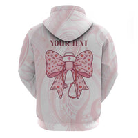 New Zealand Nurses RN Personalised Hoodie Pink Stethoscope Coquette Bow Maori Motif LT9 - Polynesian Pride