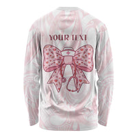 New Zealand Nurses RN Personalised Long Sleeve Shirt Pink Stethoscope Coquette Bow Maori Motif LT9 - Polynesian Pride