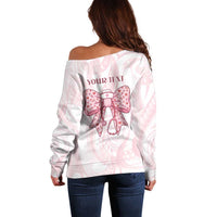 New Zealand Nurses RN Personalised Off Shoulder Sweater Pink Stethoscope Coquette Bow Maori Motif