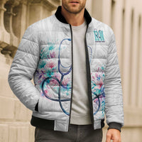 New Zealand Nurses RN Personalised Bomber Puffer Jacket Stethoscope Floral Maori Motif