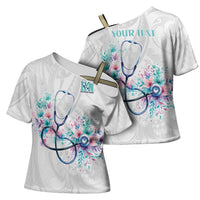 New Zealand Nurses RN Personalised Cross Shoulder Shirt Stethoscope Floral Maori Motif LT9 - Polynesian Pride