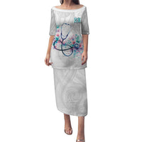 New Zealand Nurses RN Personalised Family Matching Puletasi and Hawaiian Shirt Stethoscope Floral Maori Motif LT9 Mom's Dress White - Polynesian Pride