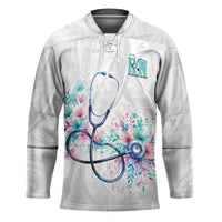 New Zealand Nurses RN Personalised Hockey Jersey Stethoscope Floral Maori Motif LT9 Unisex White - Polynesian Pride