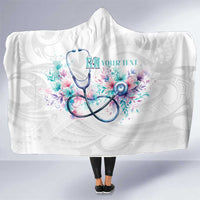 New Zealand Nurses RN Personalised Hooded Blanket Stethoscope Floral Maori Motif LT9 One Size White - Polynesian Pride