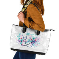 New Zealand Nurses RN Personalised Leather Tote Bag Stethoscope Floral Maori Motif LT9 White - Polynesian Pride