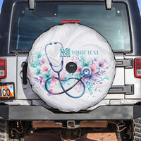 New Zealand Nurses RN Personalised Spare Tire Cover Stethoscope Floral Maori Motif LT9 White - Polynesian Pride