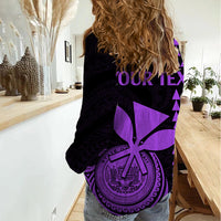 Custom Hawaii Women Casual Shirt King Kamehameha - Purple LT9 - Polynesian Pride