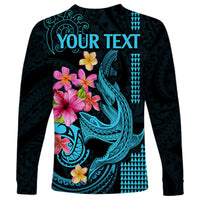 Custom Polynesian Long Sleeve Shirt Hawaiian Warriors with Tribal Shark Tattoos - Blue LT9 - Polynesian Pride