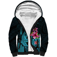 Custom Polynesian Sherpa Hoodie Hawaiian Warriors with Tribal Shark Tattoos - Blue LT9 Unisex Blue - Polynesian Pride
