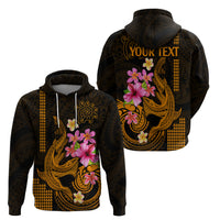 Custom Polynesian Hoodie Hawaiian Warriors with Tribal Shark Tattoos Gold LT9 - Polynesian Pride