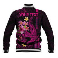 Custom Polynesian Baseball Jacket Hawaiian Warriors with Tribal Shark Tattoos - Pink LT9 - Polynesian Pride