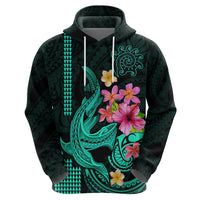 Custom Polynesian Hoodie Hawaiian Warriors with Tribal Shark Tattoos Turquoise LT9 - Polynesian Pride