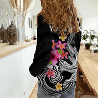 Custom Polynesian Women Casual Shirt Hawaiian Warriors with Tribal Shark Tattoos - White LT9 - Polynesian Pride