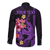 Custom Polynesian Long Sleeve Button Shirt Hawaiian Warriors with Tribal Shark Tattoos - Purple LT9 - Polynesian Pride
