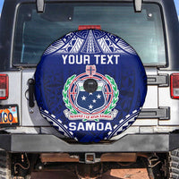 Personalised Samoa Coat Of Arms Spare Tire Cover With Polynesian Pattern Version LT9 Blue - Polynesian Pride