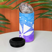 Polynesian Tribal Plumeria 4 in 1 Can Cooler Tumbler with Hawaii Kanaka Maoli Blue Gradient Version