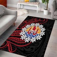 Tahitian Coat Of Arm and Tiare Flower Area Rug Polynesian Tribal Tattoo
