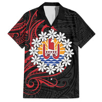 Tahitian Coat Of Arm and Tiare Flower Family Matching Off Shoulder Maxi Dress and Hawaiian Shirt Polynesian Tribal Tattoo LT9 Dad's Shirt - Short Sleeve Black - Polynesian Pride