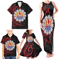 Tahitian Coat Of Arm and Tiare Flower Family Matching Tank Maxi Dress and Hawaiian Shirt Polynesian Tribal Tattoo LT9 - Polynesian Pride