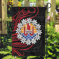Tahitian Coat Of Arm and Tiare Flower Garden Flag Polynesian Tribal Tattoo LT9 Garden Flag Black - Polynesian Pride