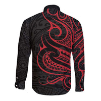 Tahitian Coat Of Arm and Tiare Flower Long Sleeve Button Shirt Polynesian Tribal Tattoo