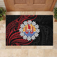 Tahitian Coat Of Arm and Tiare Flower Rubber Doormat Polynesian Tribal Tattoo LT9 Black - Polynesian Pride