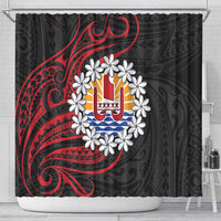 Tahitian Coat Of Arm and Tiare Flower Shower Curtain Polynesian Tribal Tattoo LT9 - Polynesian Pride