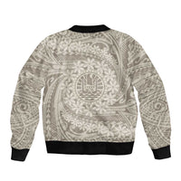 Tahitian Tiare Flower Bomber Jacket Beige Polynesian Pattern