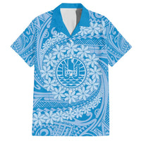 Tahitian Tiare Flower Family Matching Long Sleeve Bodycon Dress and Hawaiian Shirt Blue Polynesian Pattern
