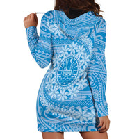 Tahitian Tiare Flower Hoodie Dress Blue Polynesian Pattern