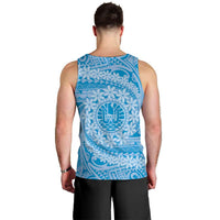 Tahitian Tiare Flower Men Tank Top Blue Polynesian Pattern