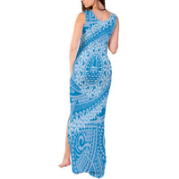 Tahitian Tiare Flower Tank Maxi Dress Blue Polynesian Pattern LT9 - Polynesian Pride
