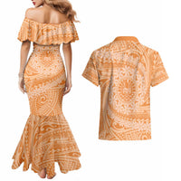 Tahitian Tiare Flower Couples Matching Mermaid Dress and Hawaiian Shirt Gold Polynesian Pattern LT9 - Polynesian Pride