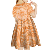 Tahitian Tiare Flower Kid Short Sleeve Dress Gold Polynesian Pattern LT9 - Polynesian Pride