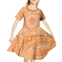 Tahitian Tiare Flower Kid Short Sleeve Dress Gold Polynesian Pattern LT9 - Polynesian Pride