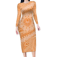 Tahitian Tiare Flower Long Sleeve Bodycon Dress Gold Polynesian Pattern LT9 Long Dress Gold - Polynesian Pride