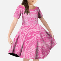 Tahitian Tiare Flower Family Matching Long Sleeve Bodycon Dress and Hawaiian Shirt Pink Polynesian Pattern