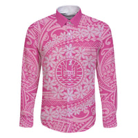 Tahitian Tiare Flower Family Matching Puletasi and Hawaiian Shirt Pink Polynesian Pattern