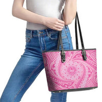 Tahitian Tiare Flower Leather Tote Bag Pink Polynesian Pattern