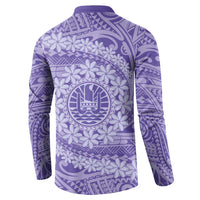 Tahitian Tiare Flower Button Sweatshirt Violet Polynesian Pattern LT9 - Polynesian Pride