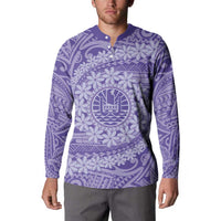 Tahitian Tiare Flower Button Sweatshirt Violet Polynesian Pattern LT9 - Polynesian Pride
