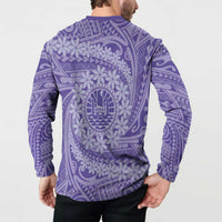 Tahitian Tiare Flower Button Sweatshirt Violet Polynesian Pattern LT9 - Polynesian Pride