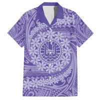 Tahitian Tiare Flower Family Matching Short Sleeve Bodycon Dress and Hawaiian Shirt Violet Polynesian Pattern